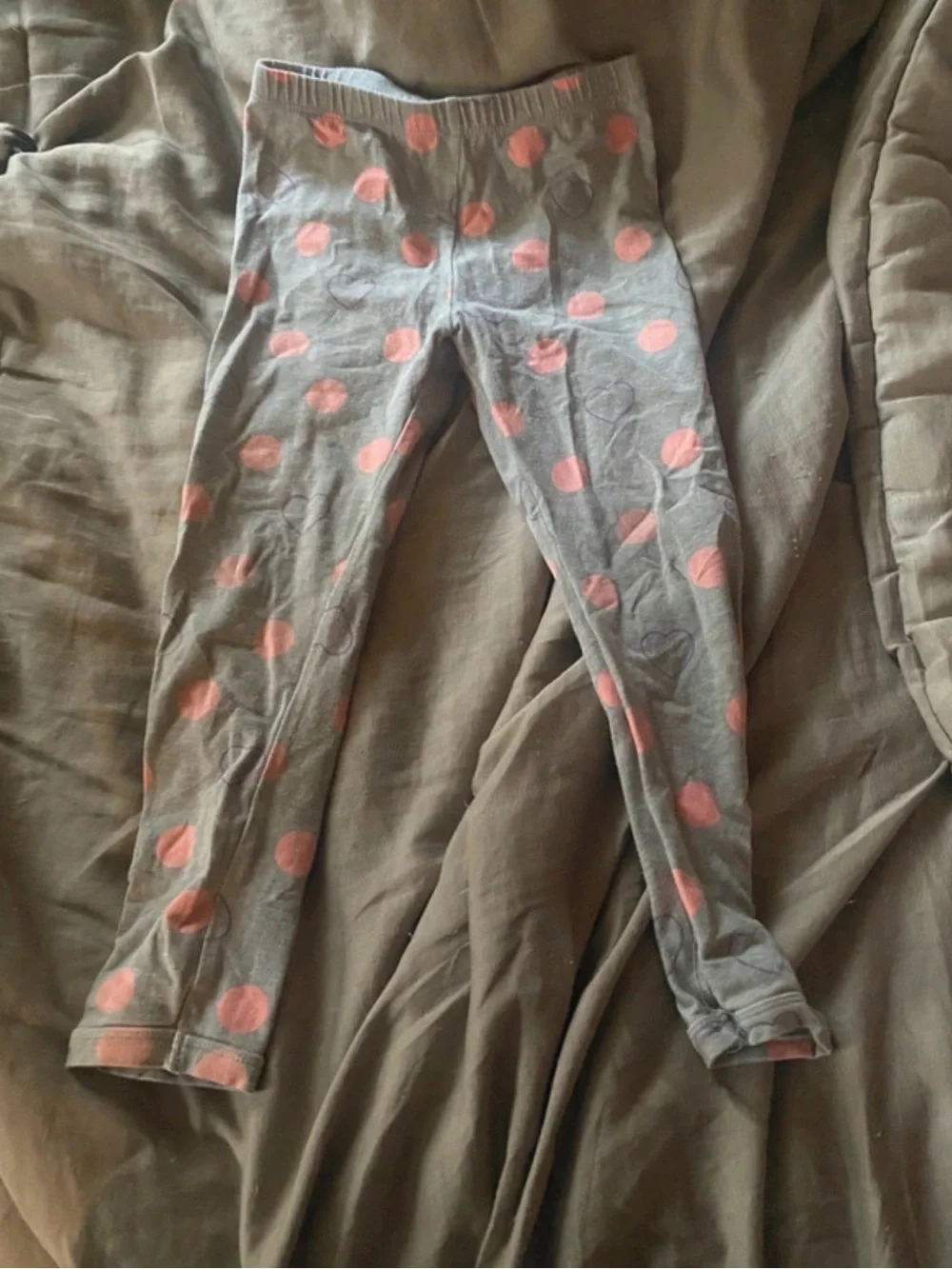 okie dokie Gray Leggings with Pink Polka Dots